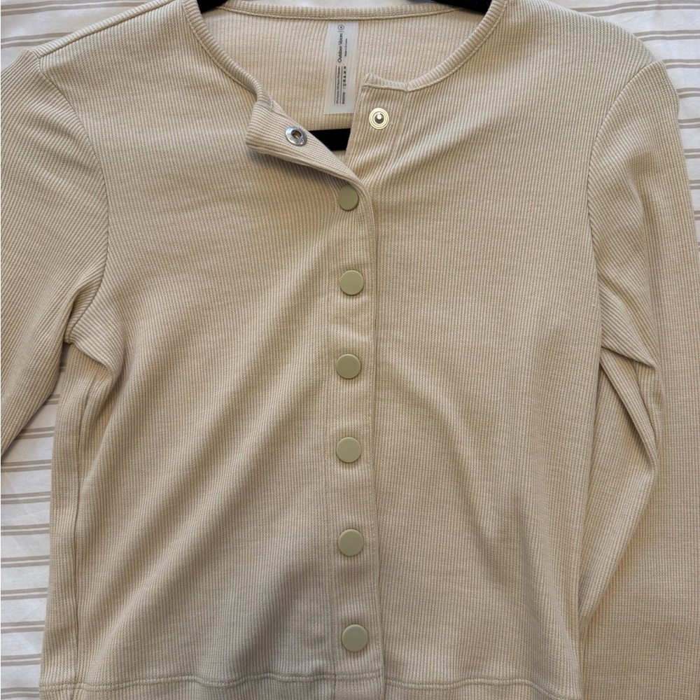Outdoor Voices Beige Button-Up Cardigan